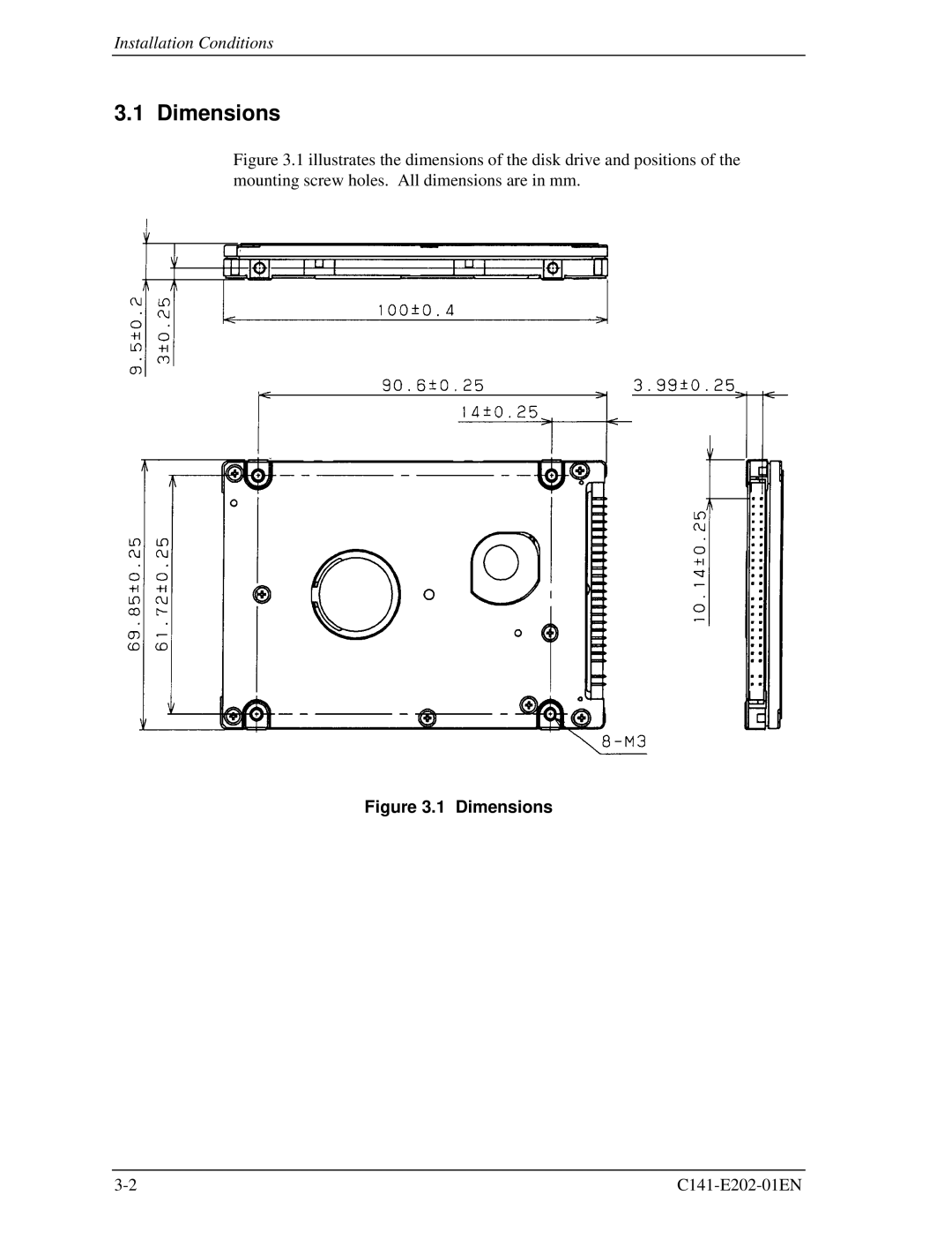 Fujitsu MHU2100AT manual Dimensions 