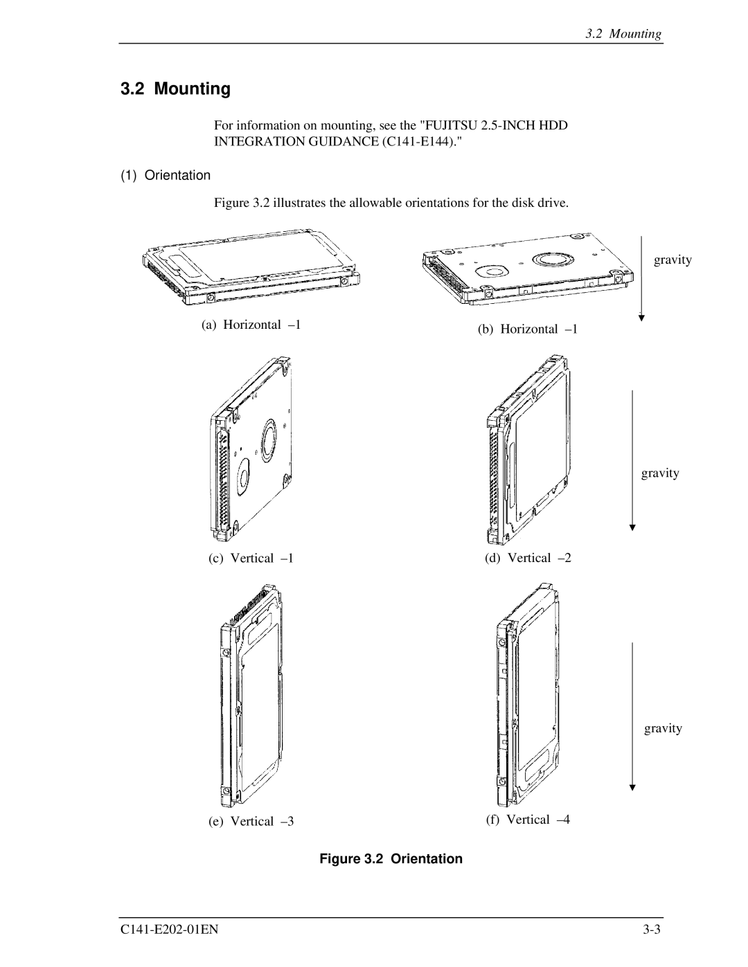 Fujitsu MHU2100AT manual Mounting, Integration Guidance C141-E144, Orientation 