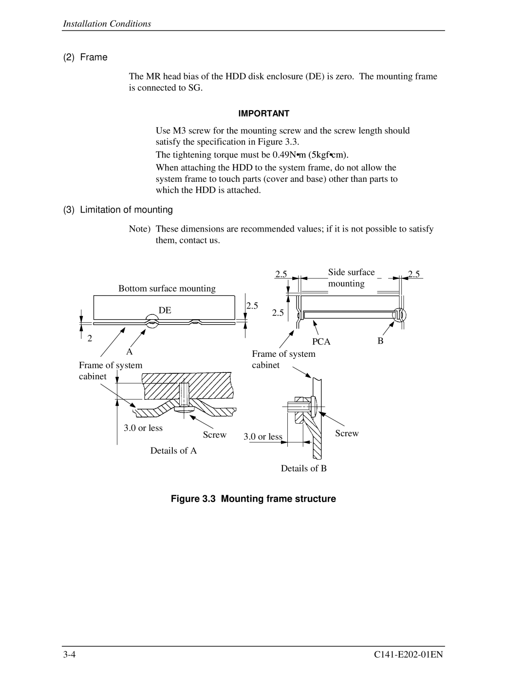 Fujitsu MHU2100AT manual Frame, Limitation of mounting, Pca 