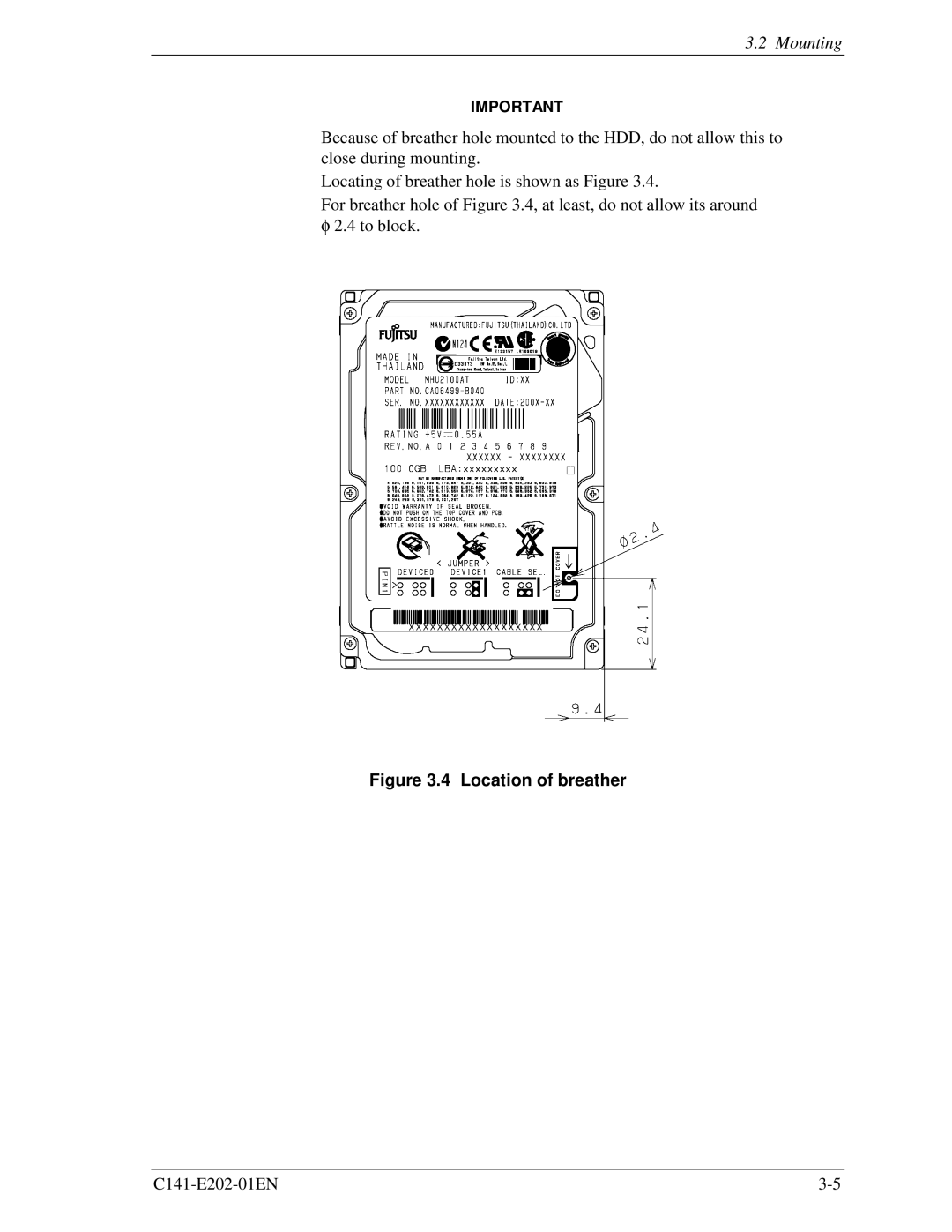 Fujitsu MHU2100AT manual Location of breather 