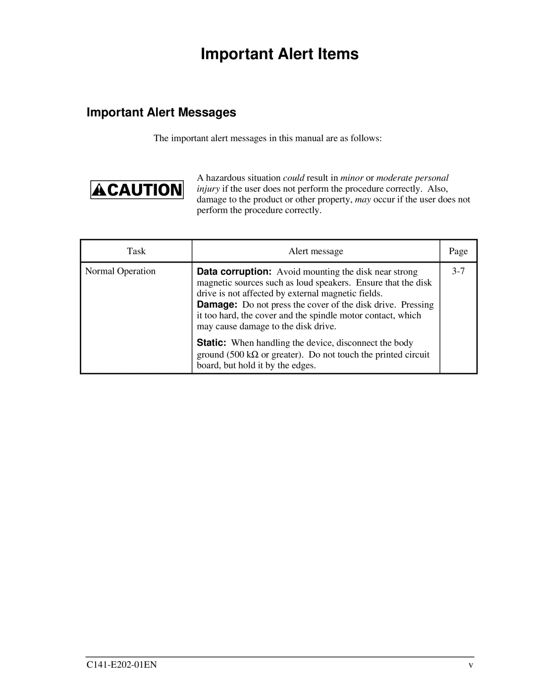 Fujitsu MHU2100AT manual Important Alert Items, Important Alert Messages 