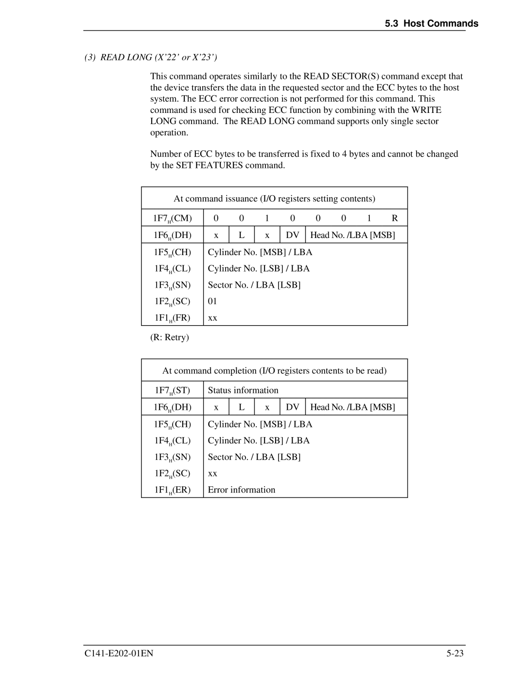 Fujitsu MHU2100AT manual Read Long X’22’ or X’23’ 