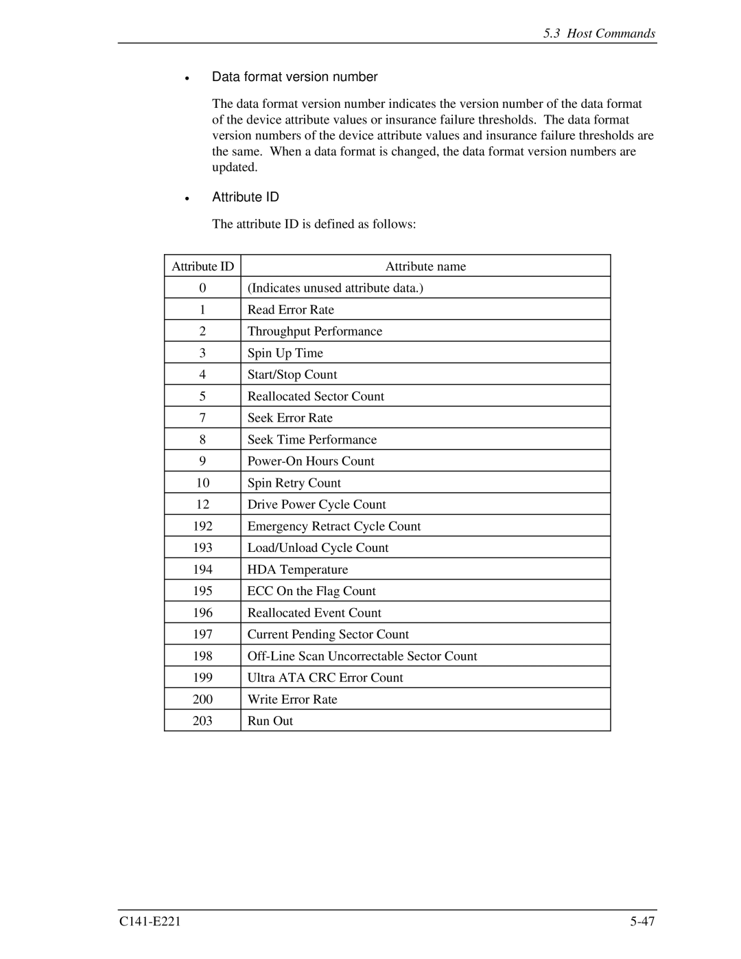 Fujitsu MHV2080AS, MHV2060AS, MHV2040AS manual Data format version number, Attribute ID 