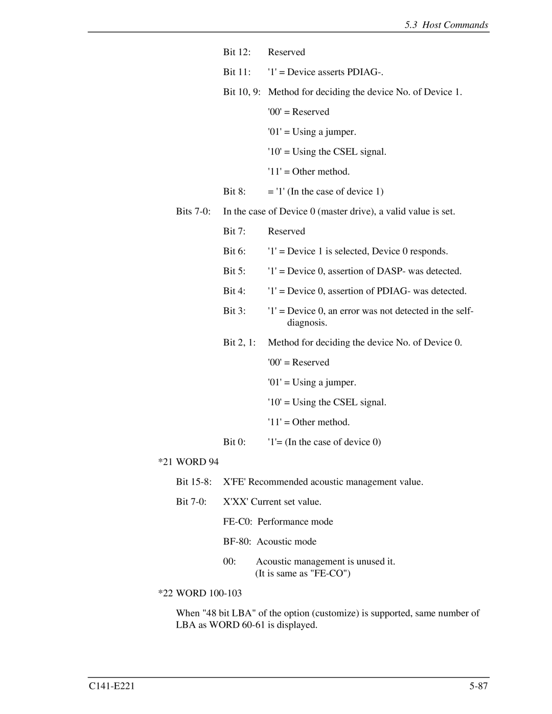 Fujitsu MHV2060AS, MHV2080AS, MHV2040AS manual Host Commands 