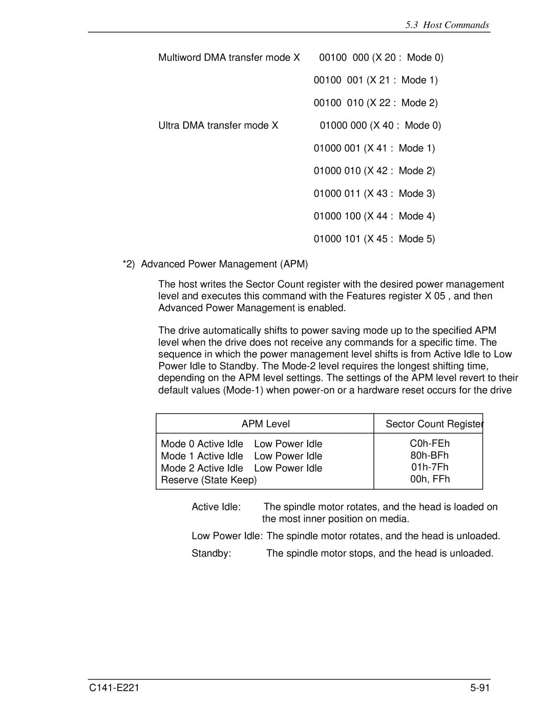 Fujitsu MHV2040AS, MHV2080AS, MHV2060AS manual Advanced Power Management APM 