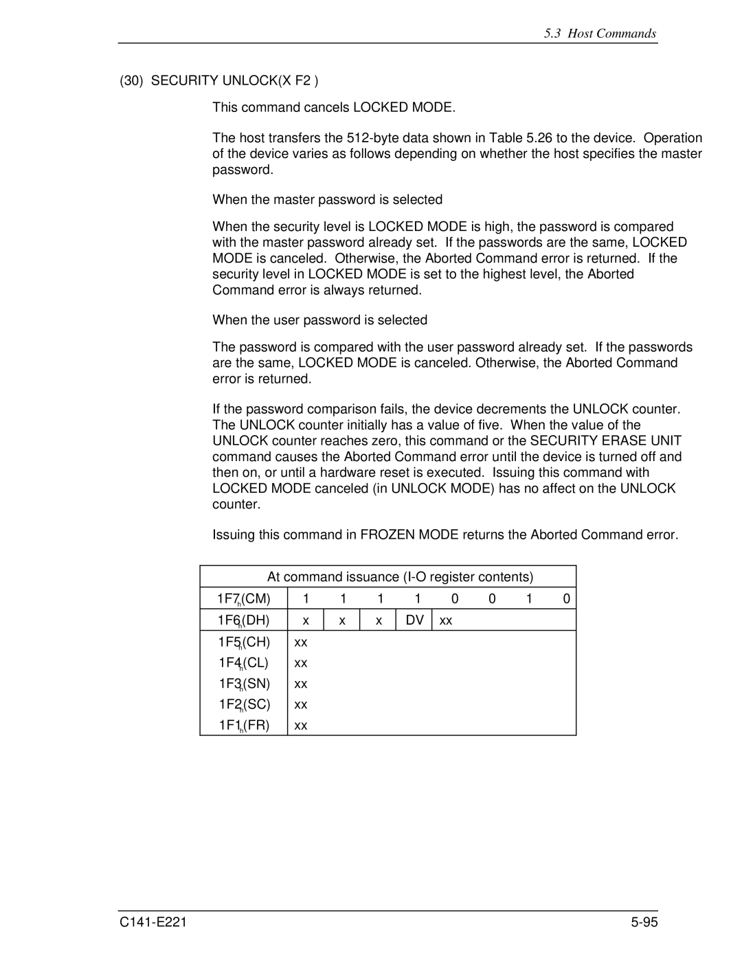 Fujitsu MHV2080AS manual Security UNLOCKX’F2’, When the master password is selected, When the user password is selected 