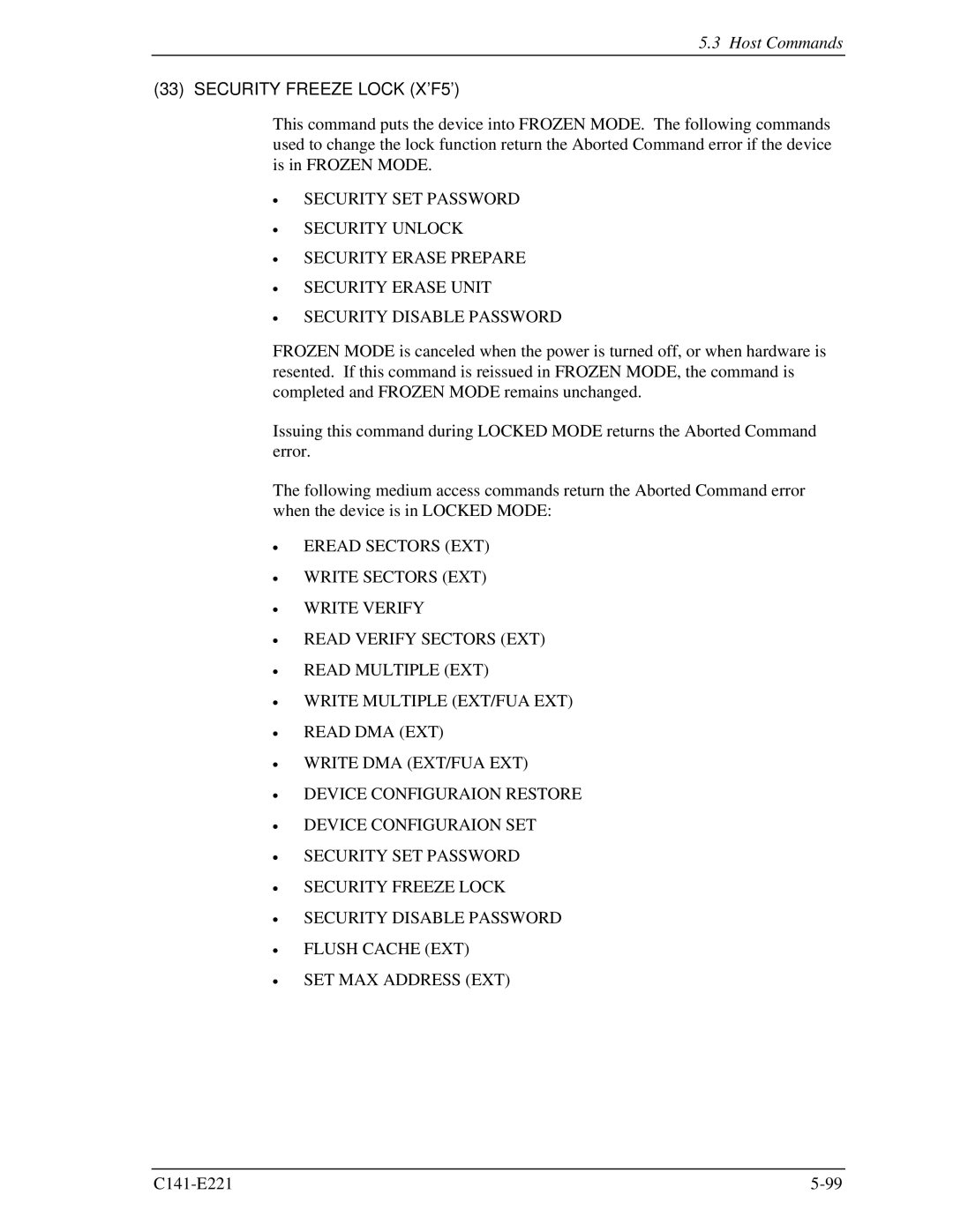 Fujitsu MHV2060AS, MHV2080AS, MHV2040AS manual Security Freeze Lock X’F5’ 