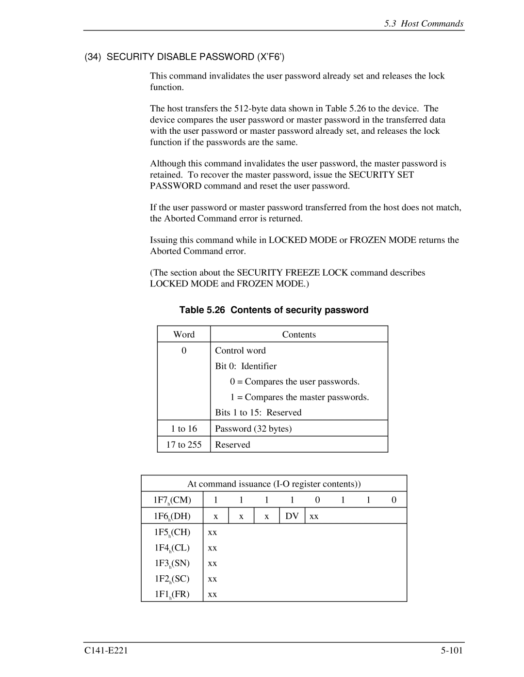 Fujitsu MHV2080AS, MHV2060AS, MHV2040AS manual Contents of security password 