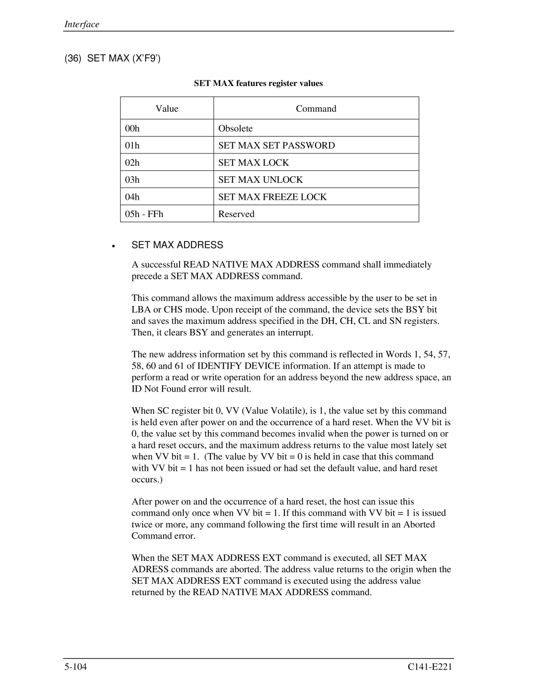 Fujitsu MHV2080AS, MHV2060AS, MHV2040AS manual SET MAX X’F9’, SET MAX Address 