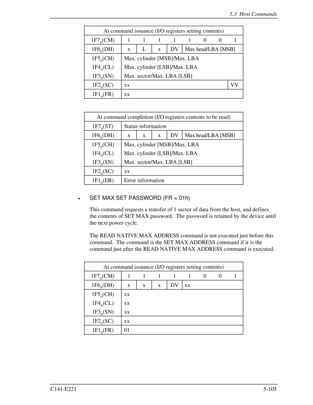 Fujitsu MHV2060AS, MHV2080AS, MHV2040AS manual SET MAX SET Password FR = 01h 