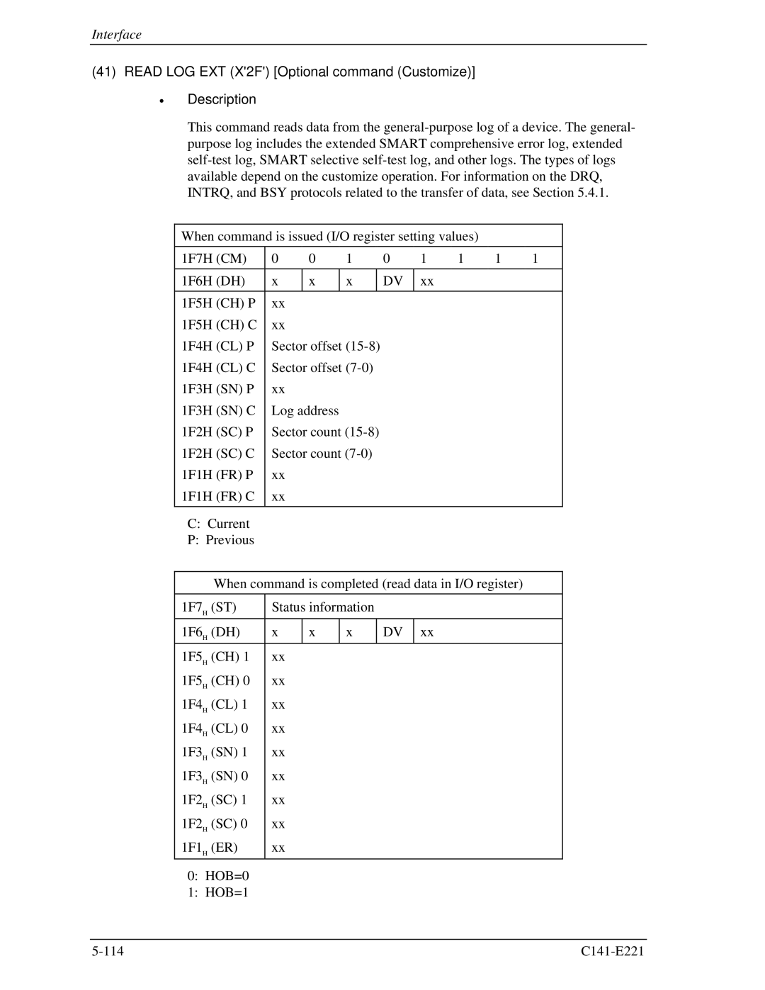 Fujitsu MHV2060AS, MHV2080AS, MHV2040AS manual Read LOG EXT X2F Optional command Customize Description 