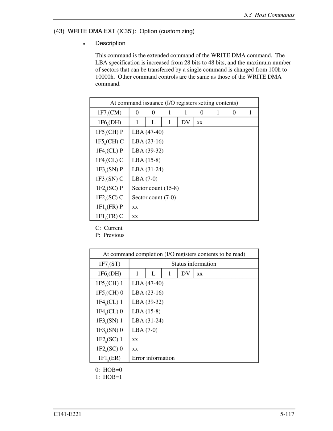 Fujitsu MHV2060AS, MHV2080AS, MHV2040AS manual Write DMA EXT X’35’ Option customizing Description 