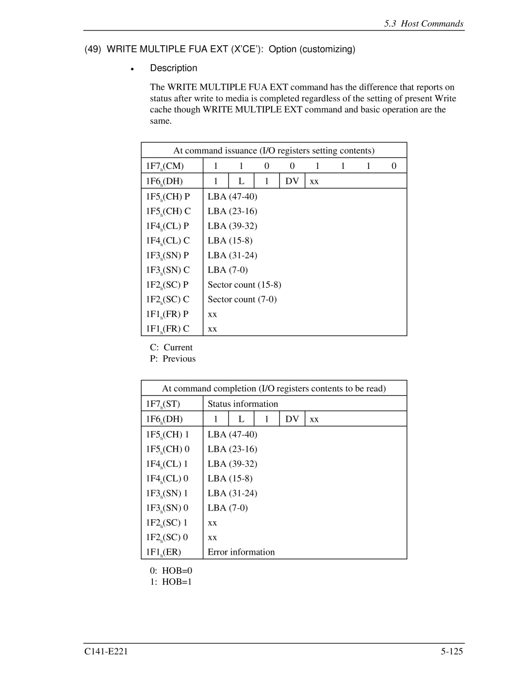 Fujitsu MHV2080AS, MHV2060AS, MHV2040AS manual Write Multiple FUA EXT X’CE’ Option customizing Description 