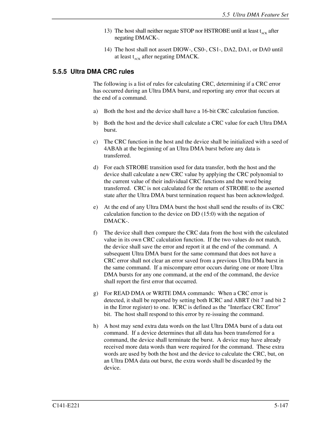 Fujitsu MHV2060AS, MHV2080AS, MHV2040AS manual Ultra DMA CRC rules 