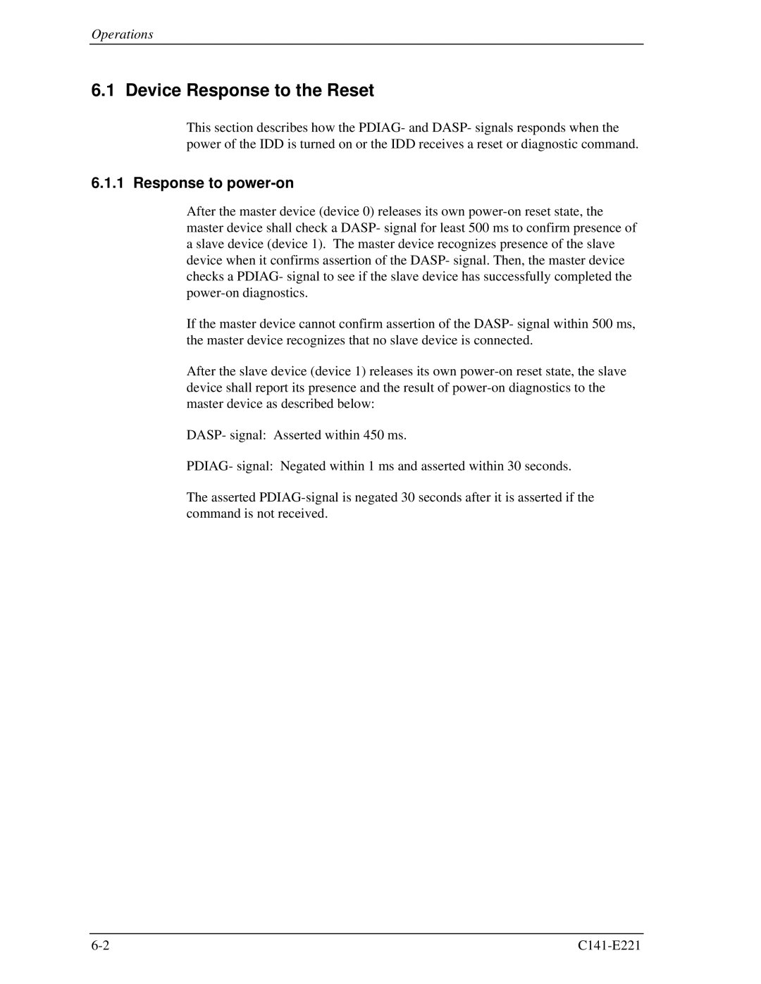 Fujitsu MHV2040AS, MHV2080AS, MHV2060AS manual Device Response to the Reset, Response to power-on 