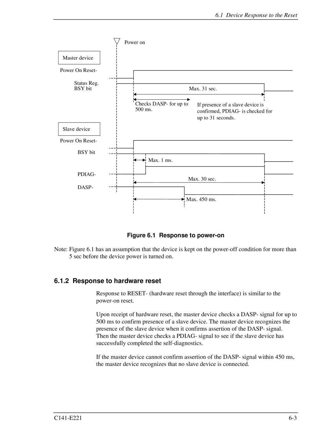 Fujitsu MHV2080AS, MHV2060AS, MHV2040AS manual Response to hardware reset, Response to power-on 