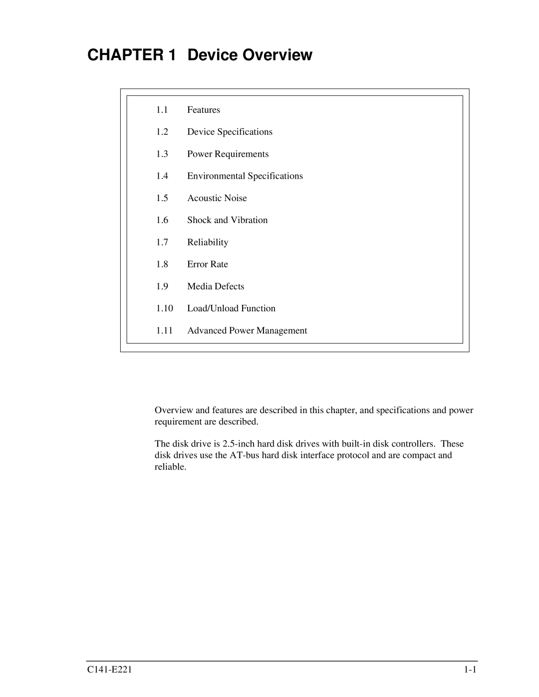 Fujitsu MHV2060AS, MHV2080AS, MHV2040AS manual Device Overview 