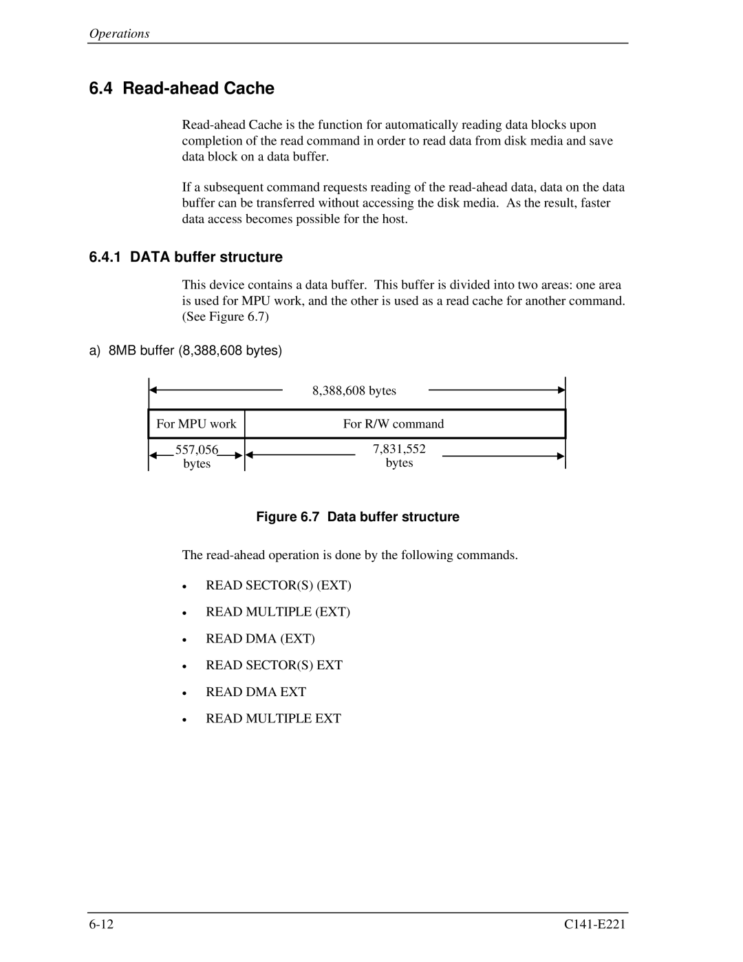 Fujitsu MHV2080AS, MHV2060AS, MHV2040AS manual Read-ahead Cache, Data buffer structure, 8MB buffer 8,388,608 bytes 