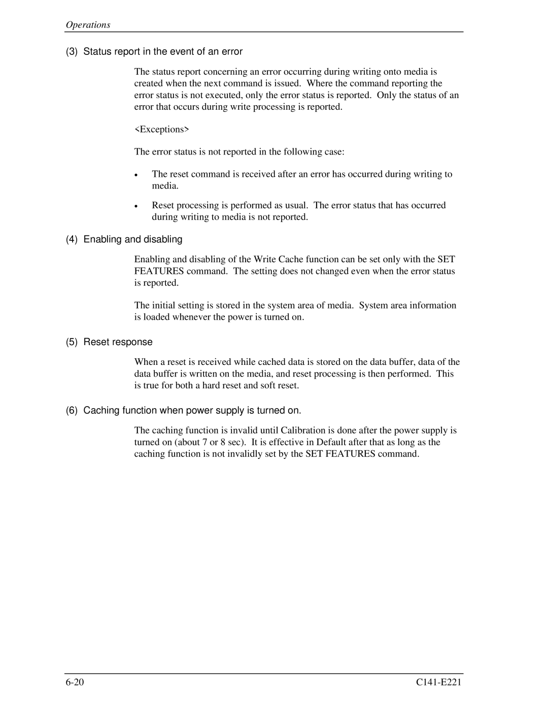 Fujitsu MHV2040AS, MHV2080AS, MHV2060AS manual Status report in the event of an error, Enabling and disabling, Reset response 