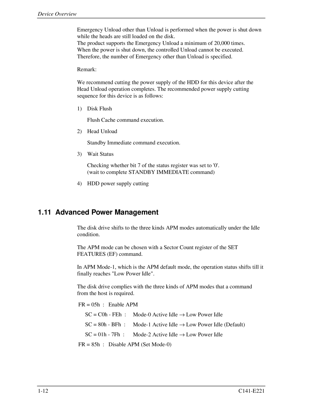 Fujitsu MHV2080AS, MHV2060AS, MHV2040AS manual Advanced Power Management 