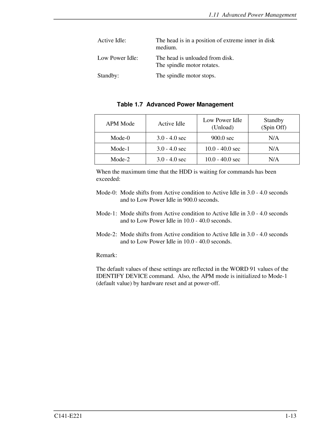 Fujitsu MHV2060AS, MHV2080AS, MHV2040AS manual Advanced Power Management 