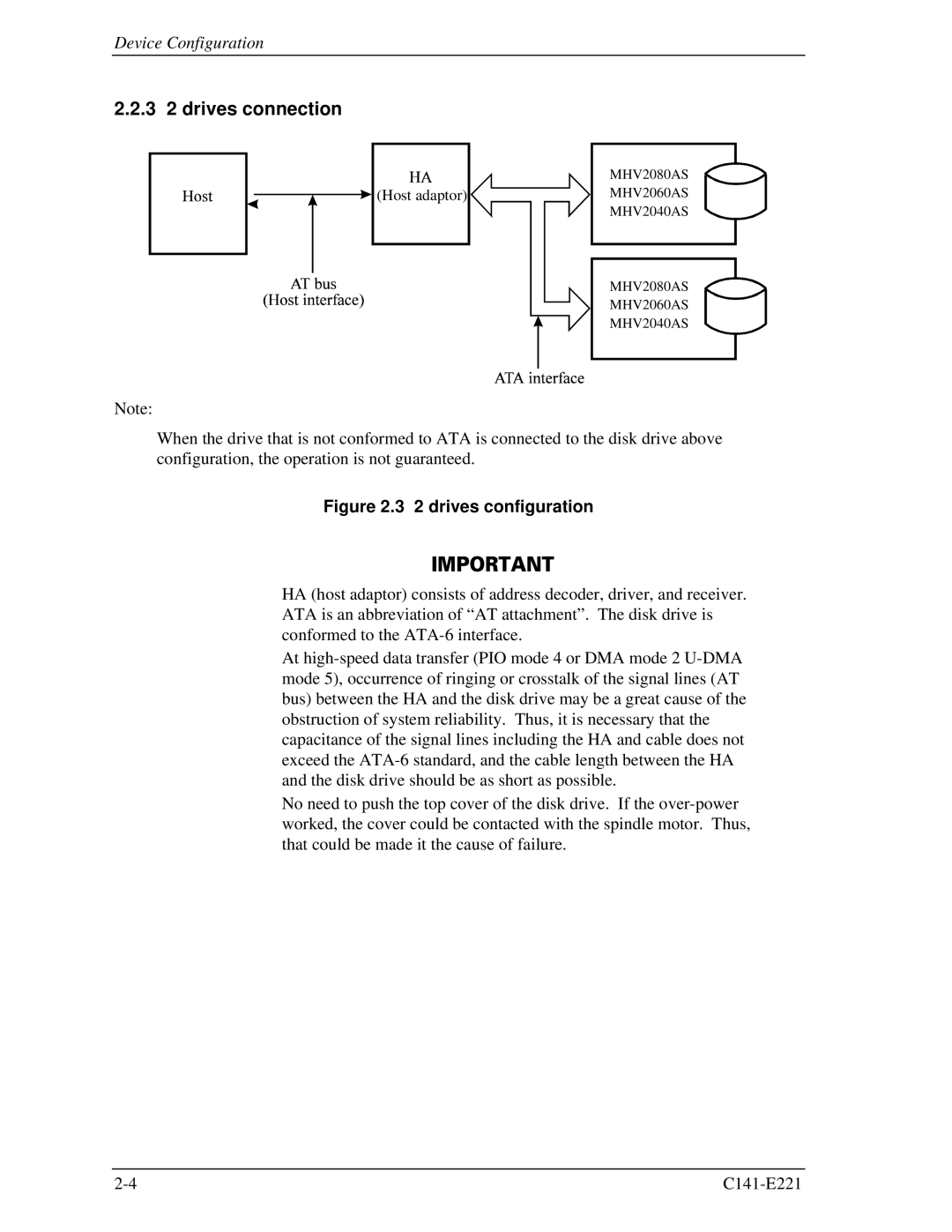 Fujitsu MHV2080AS, MHV2060AS, MHV2040AS manual 3 2 drives connection, drives configuration 