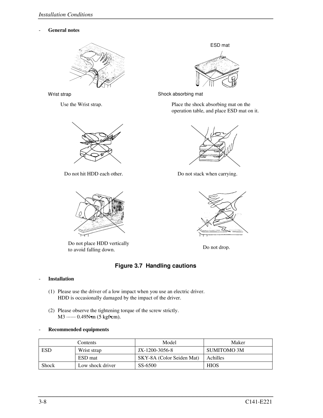 Fujitsu MHV2040AS, MHV2080AS, MHV2060AS manual Handling cautions 