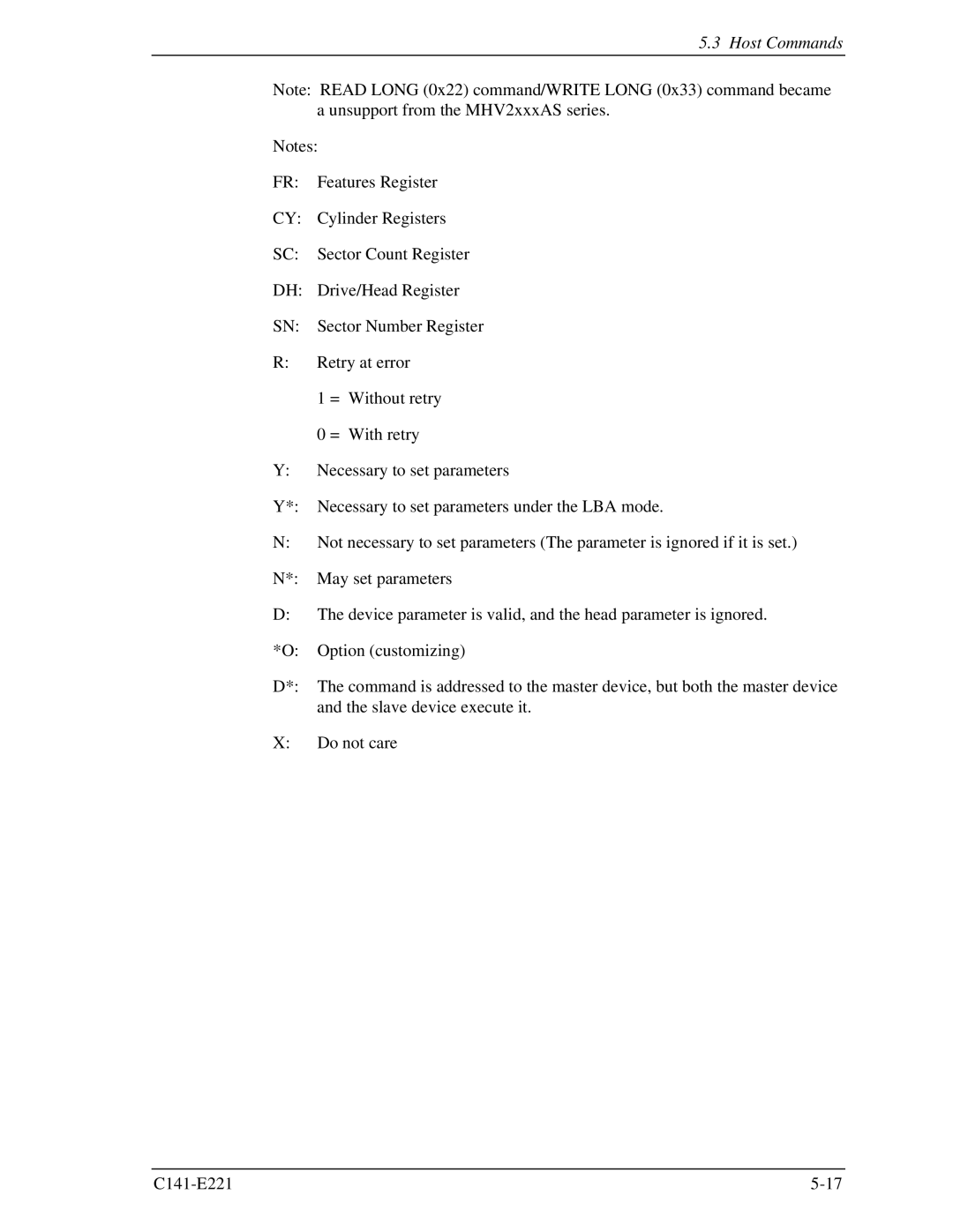 Fujitsu MHV2080AS, MHV2060AS, MHV2040AS manual Host Commands 