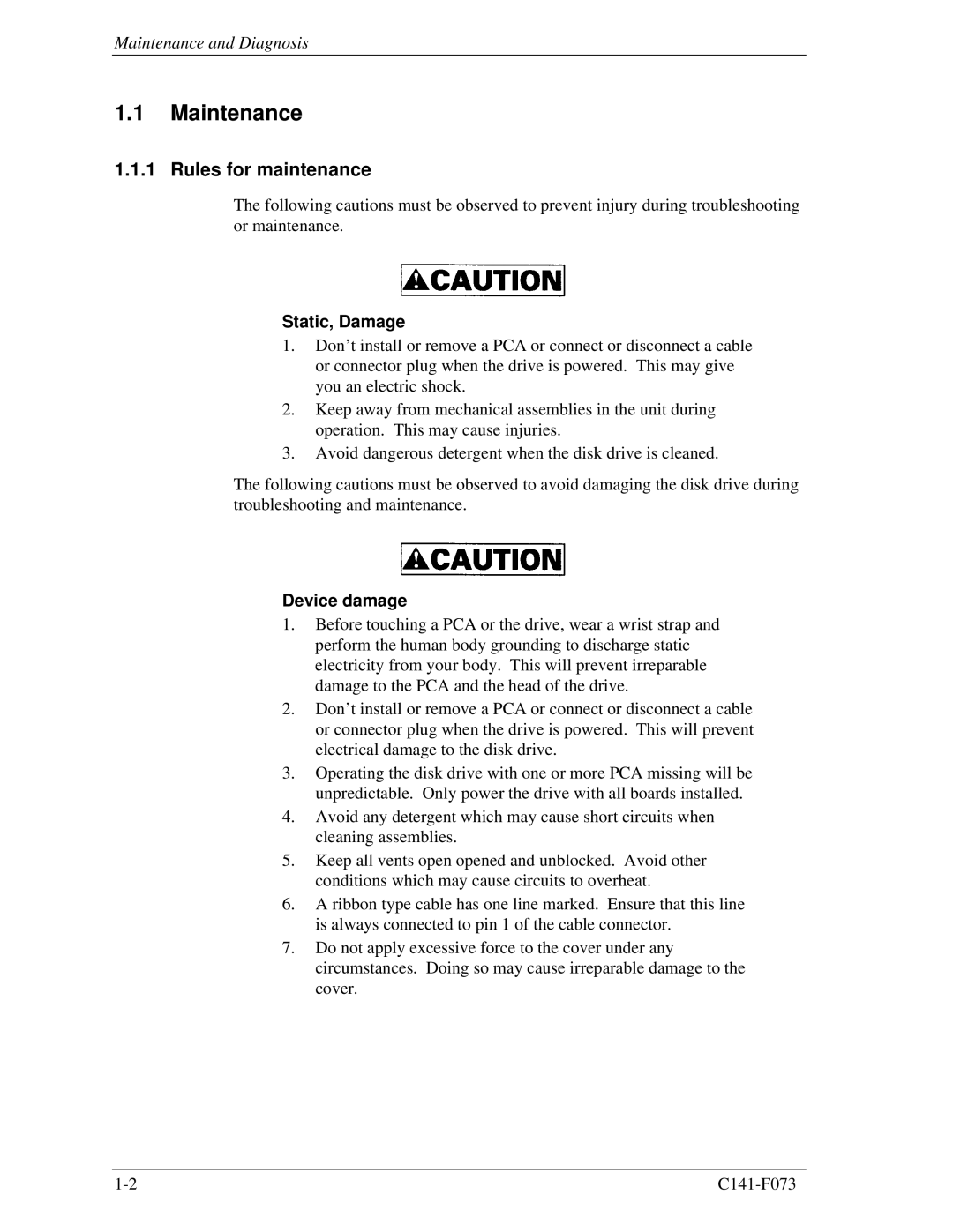 Fujitsu MHV2060AS, MHV2080AS, MHV2040AS manual Maintenance, Rules for maintenance 