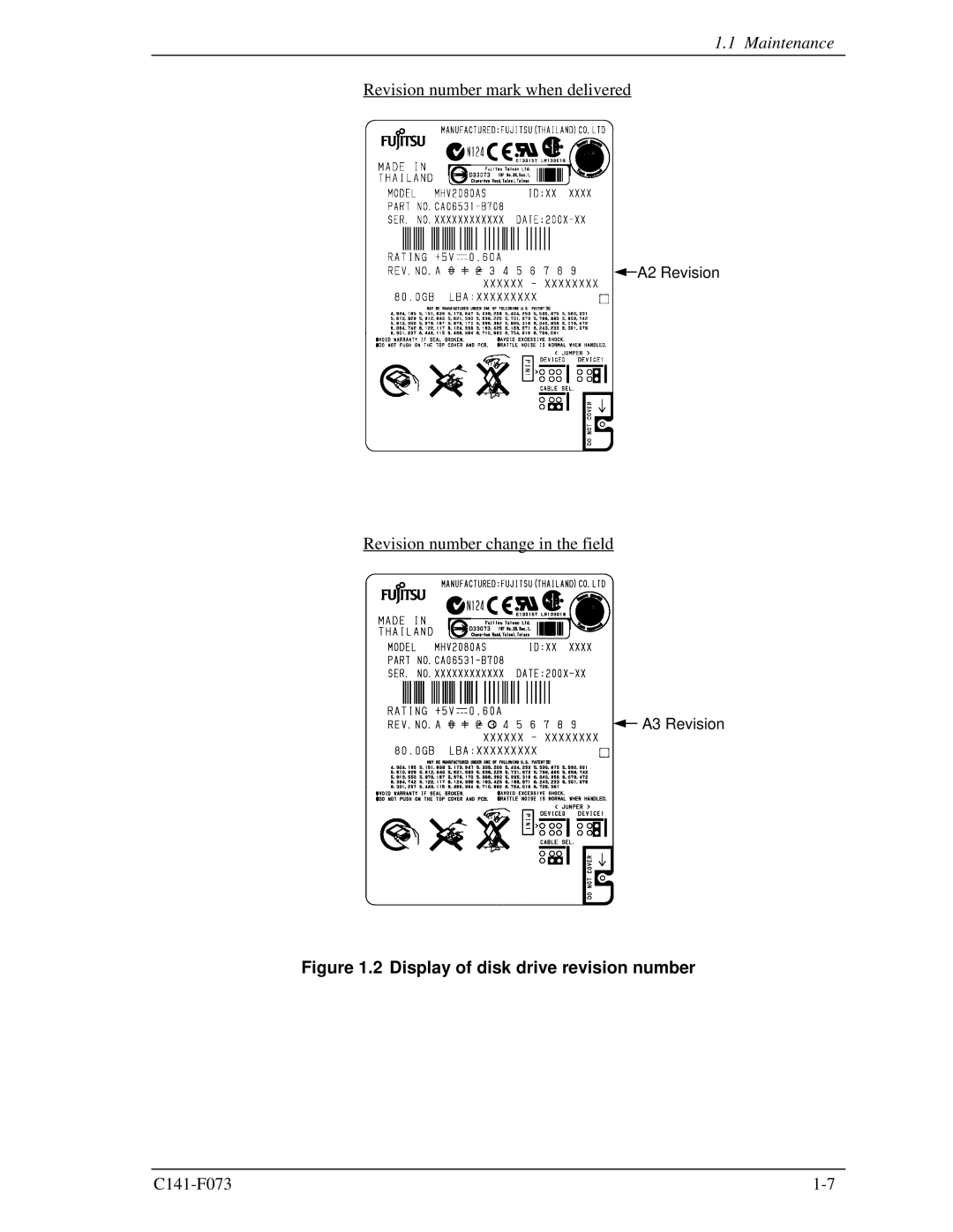 Fujitsu MHV2080AS, MHV2060AS, MHV2040AS manual Display of disk drive revision number 