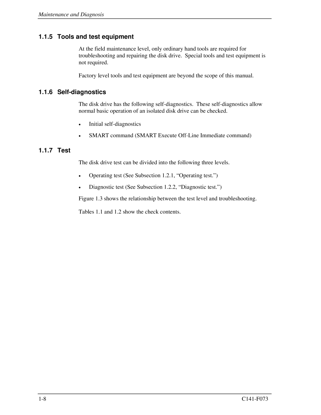 Fujitsu MHV2060AS, MHV2080AS, MHV2040AS manual Tools and test equipment, Self-diagnostics, Test 