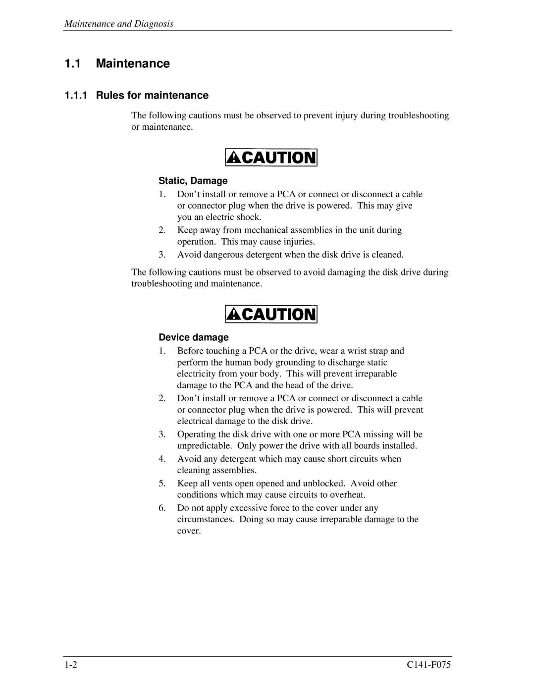 Fujitsu MHV2080BS, MHV2060BS, MHV2040BS manual Maintenance, Rules for maintenance 