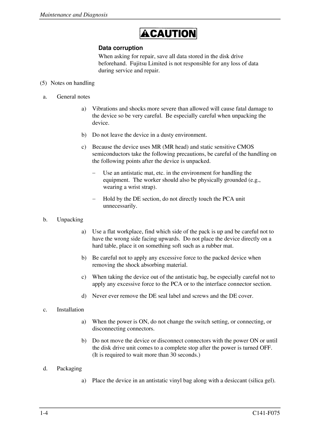 Fujitsu MHV2040BS, MHV2080BS, MHV2060BS manual Data corruption 