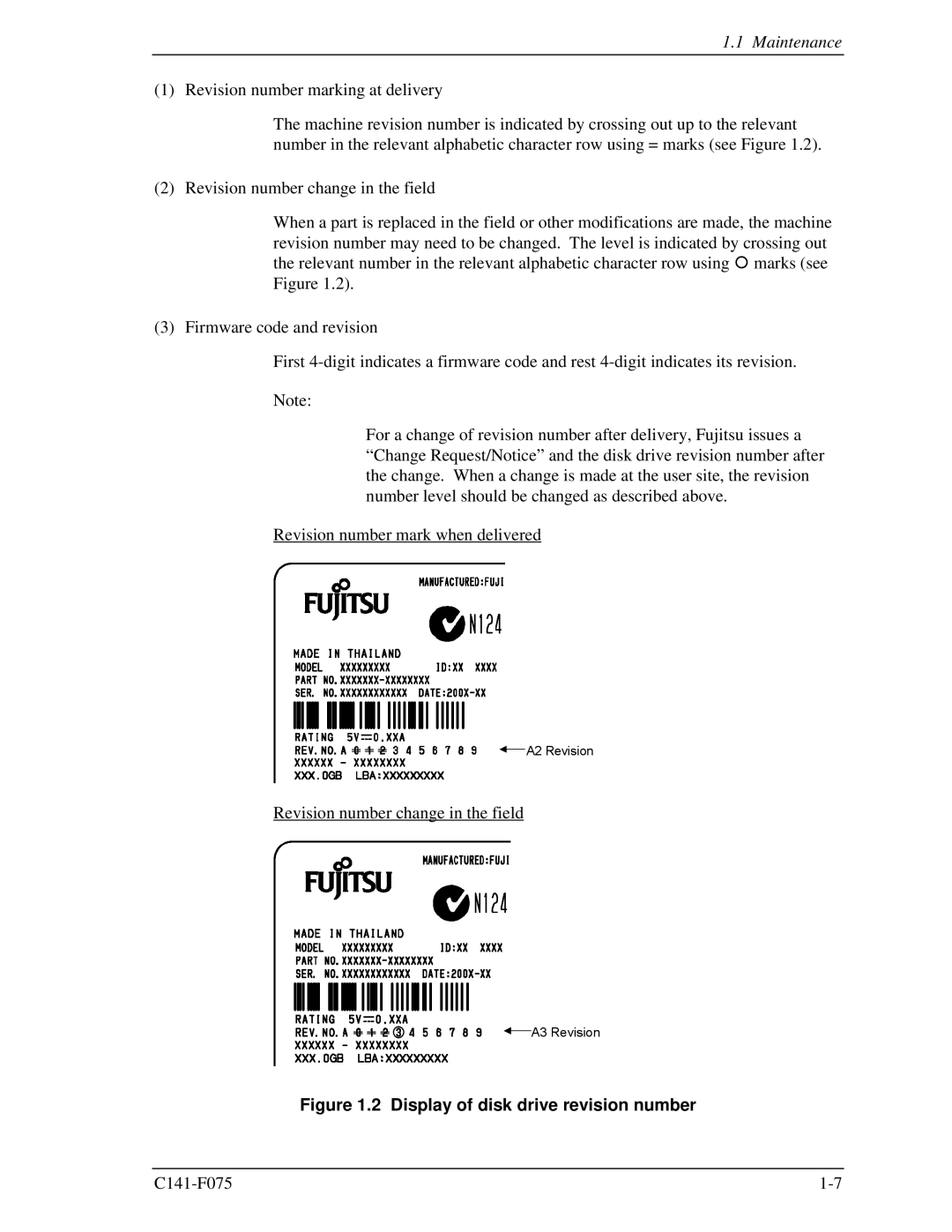 Fujitsu MHV2040BS, MHV2080BS, MHV2060BS manual Display of disk drive revision number 