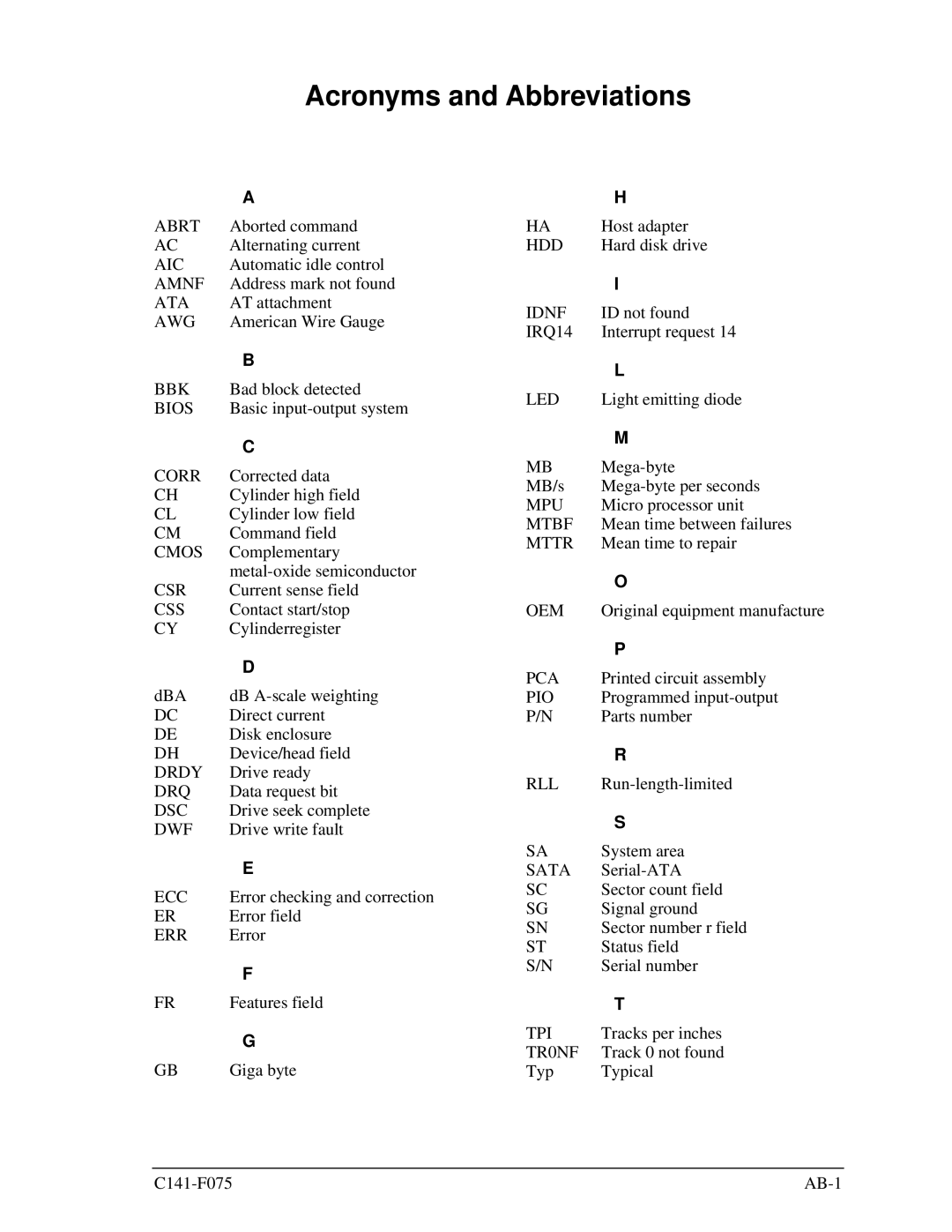 Fujitsu MHV2080BS, MHV2060BS, MHV2040BS manual Acronyms and Abbreviations, Css 