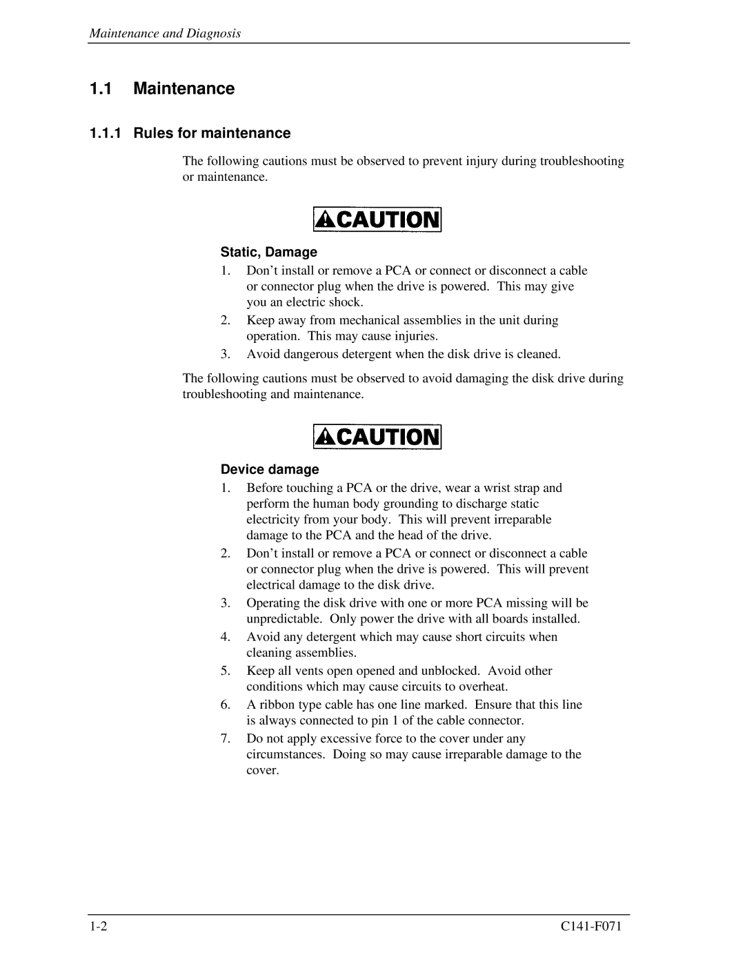 Fujitsu MHV2100AH, MHV2060AH, MHV2080AH, MHV2040AH manual Maintenance, Rules for maintenance 