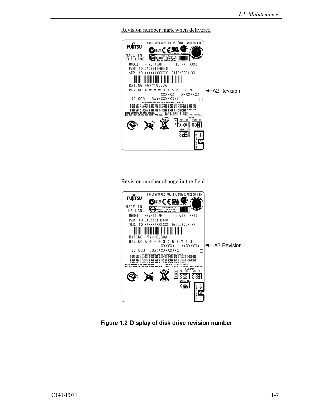 Fujitsu MHV2060AH, MHV2100AH, MHV2080AH, MHV2040AH manual Display of disk drive revision number 