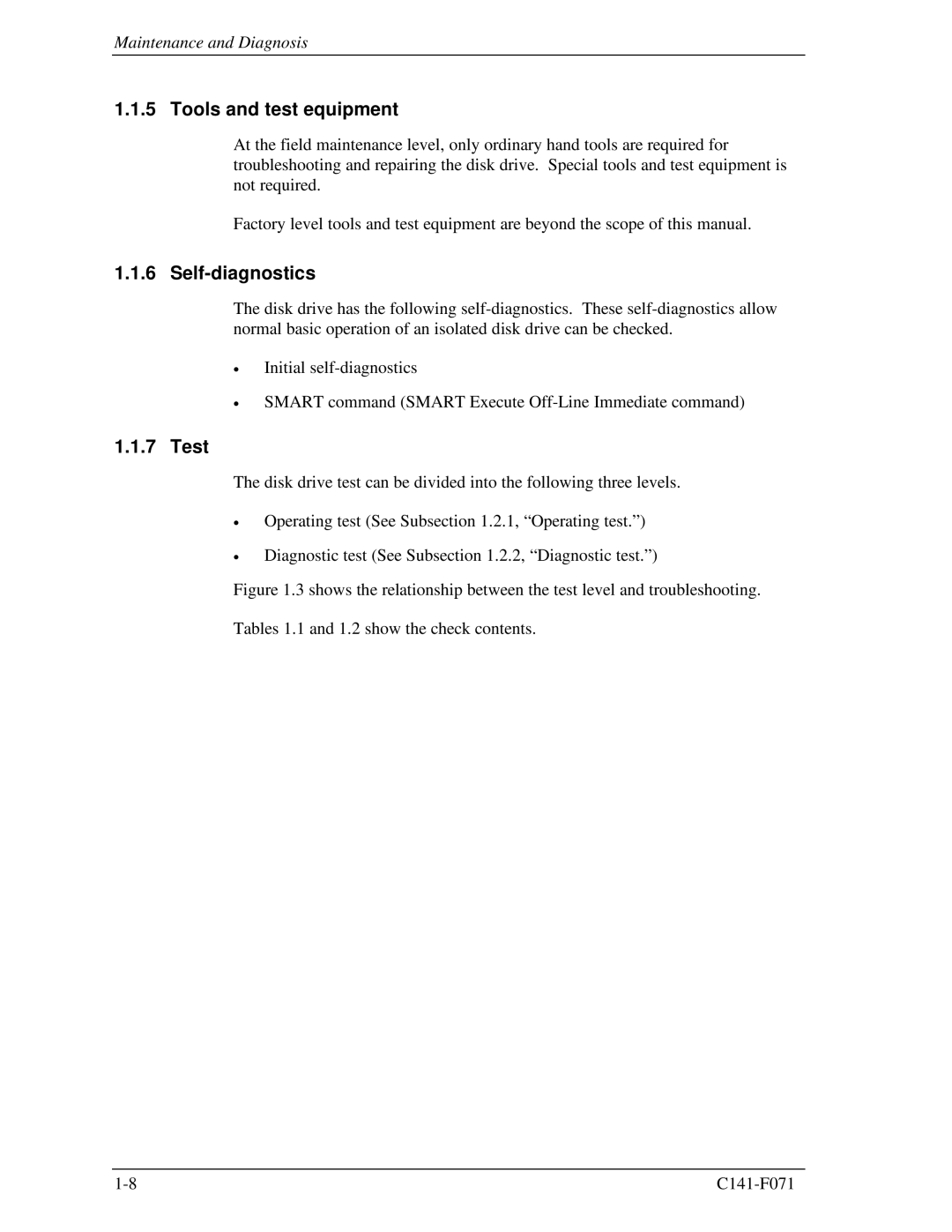 Fujitsu MHV2080AH, MHV2100AH, MHV2060AH, MHV2040AH manual Tools and test equipment, Self-diagnostics, Test 