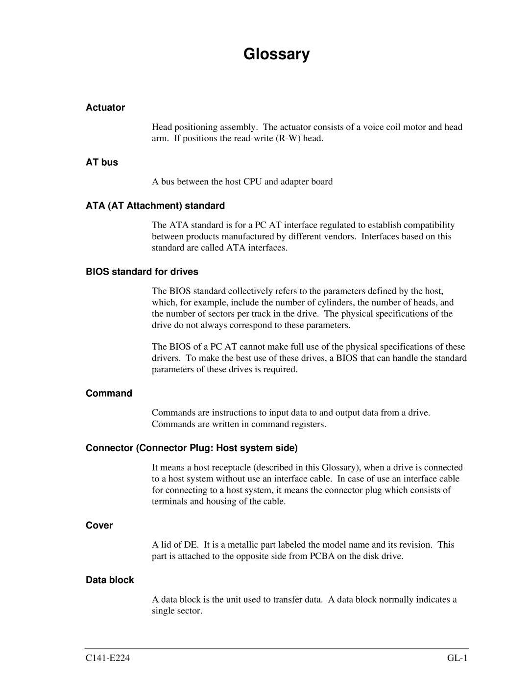 Fujitsu MHV2080BH, MHV2100BH, MHV2040BH, MHV2060BH manual Glossary 