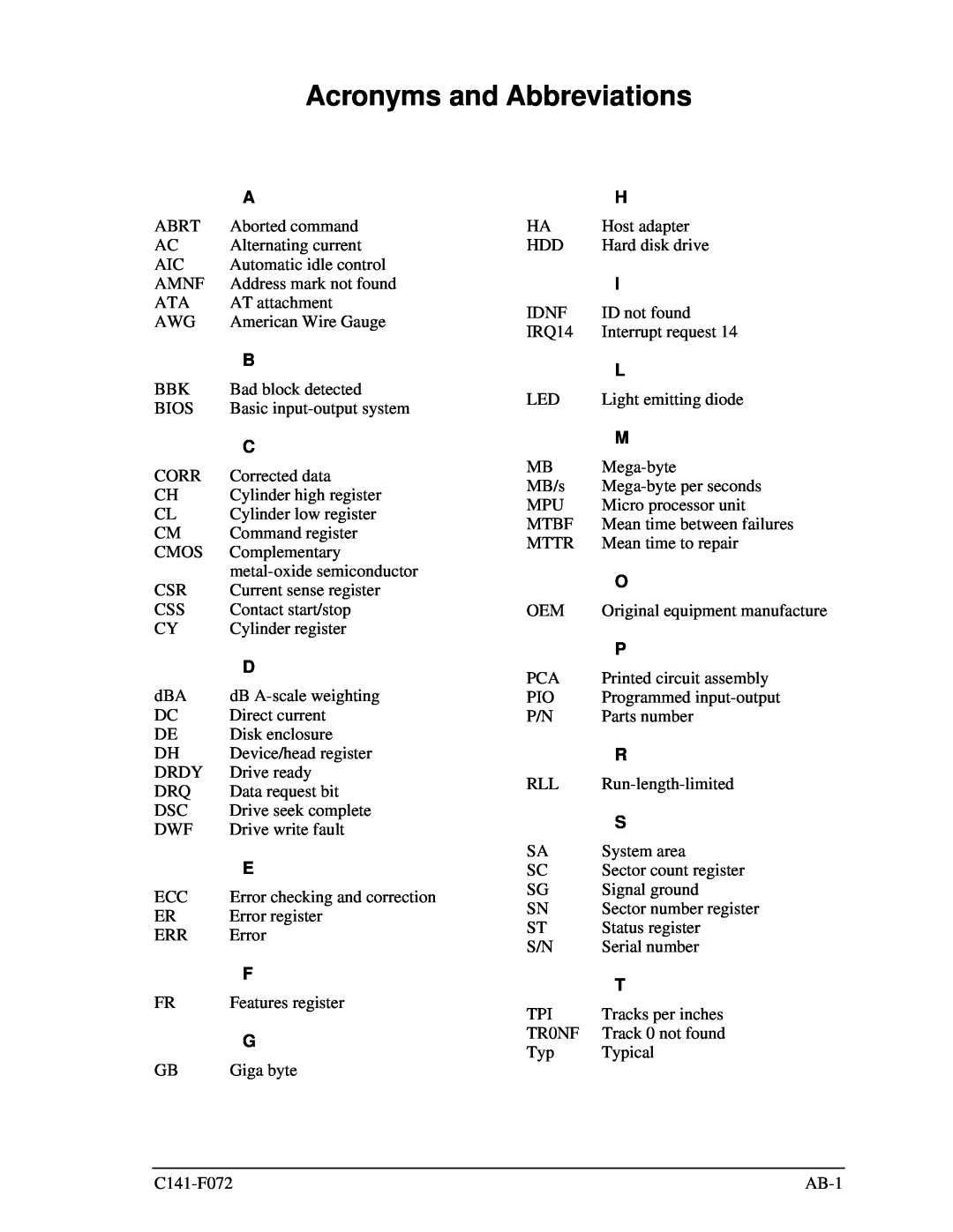 Fujitsu MHV2120AT manual Acronyms and Abbreviations 