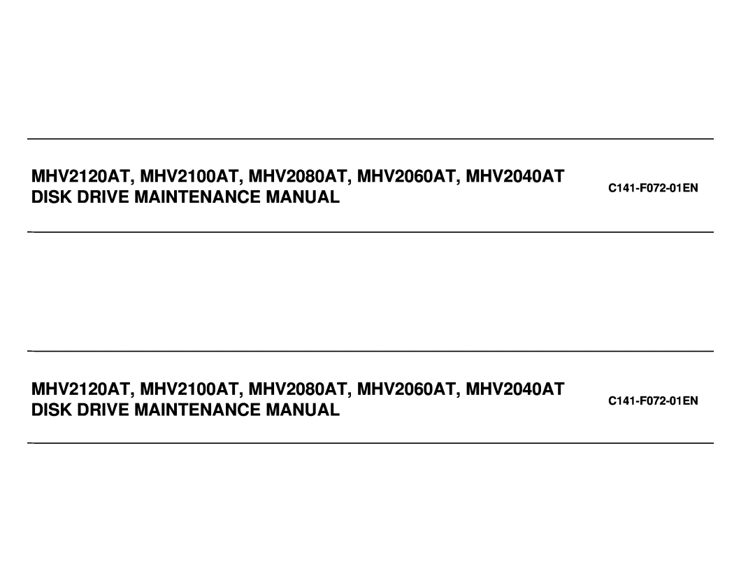 Fujitsu manual MHV2120AT, MHV2100AT, MHV2080AT, MHV2060AT, MHV2040AT, Disk Drive Maintenance Manual 