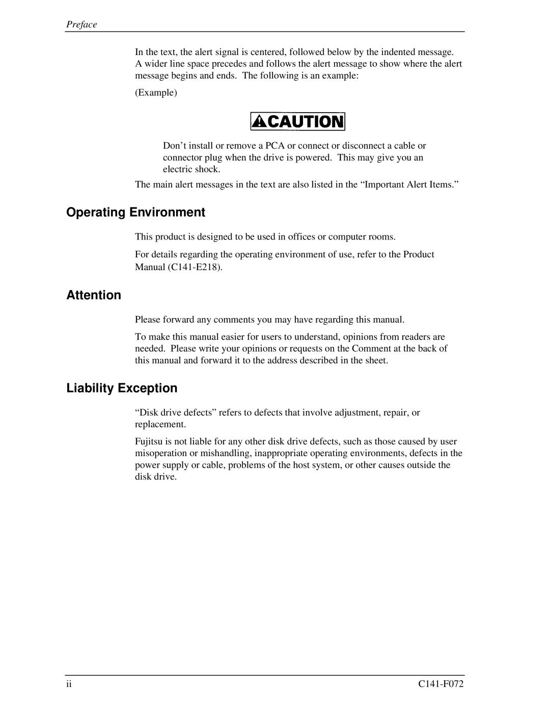 Fujitsu MHV2120AT manual Operating Environment, Liability Exception 