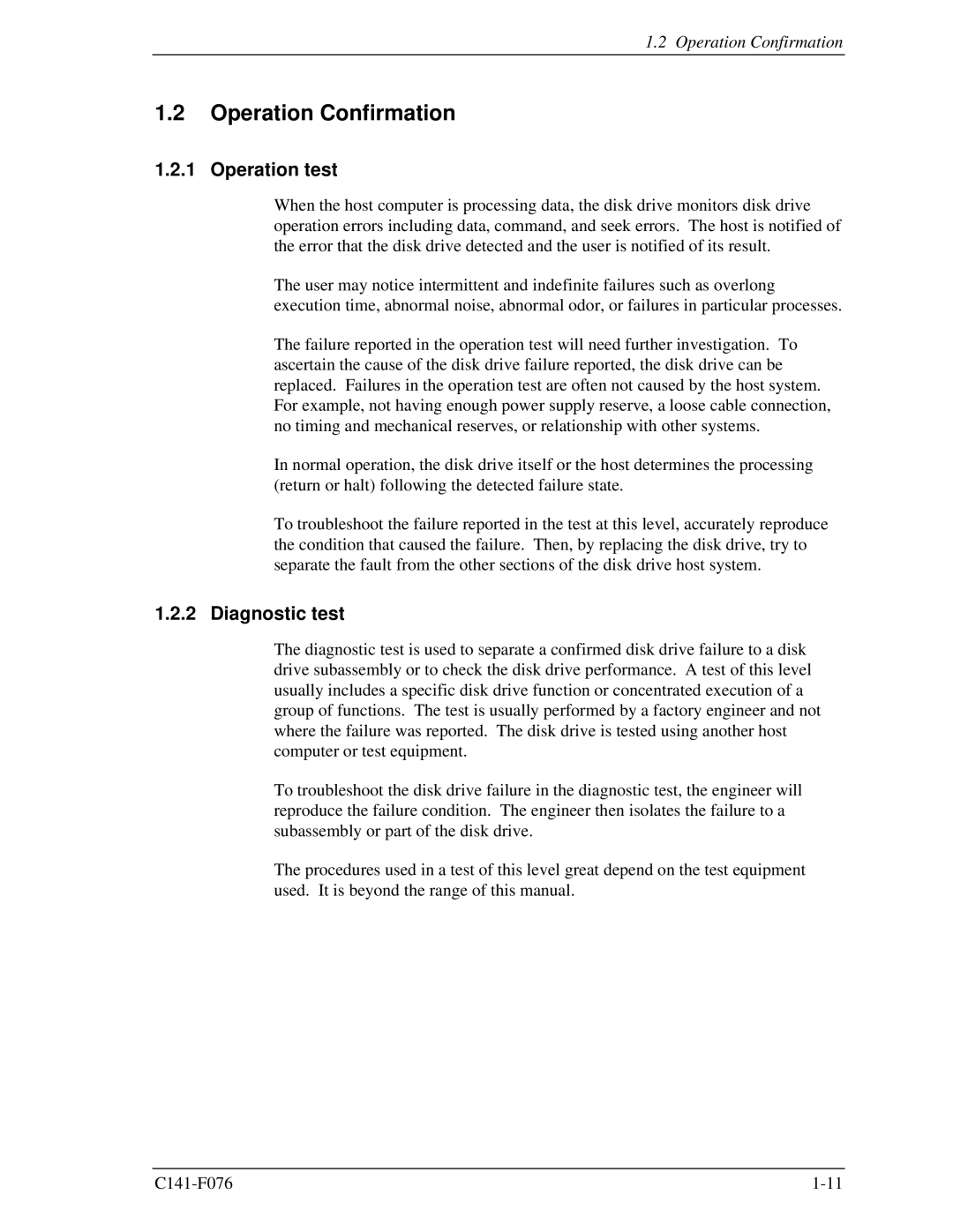 Fujitsu MHV2160BT manual Operation Confirmation, Operation test, Diagnostic test 