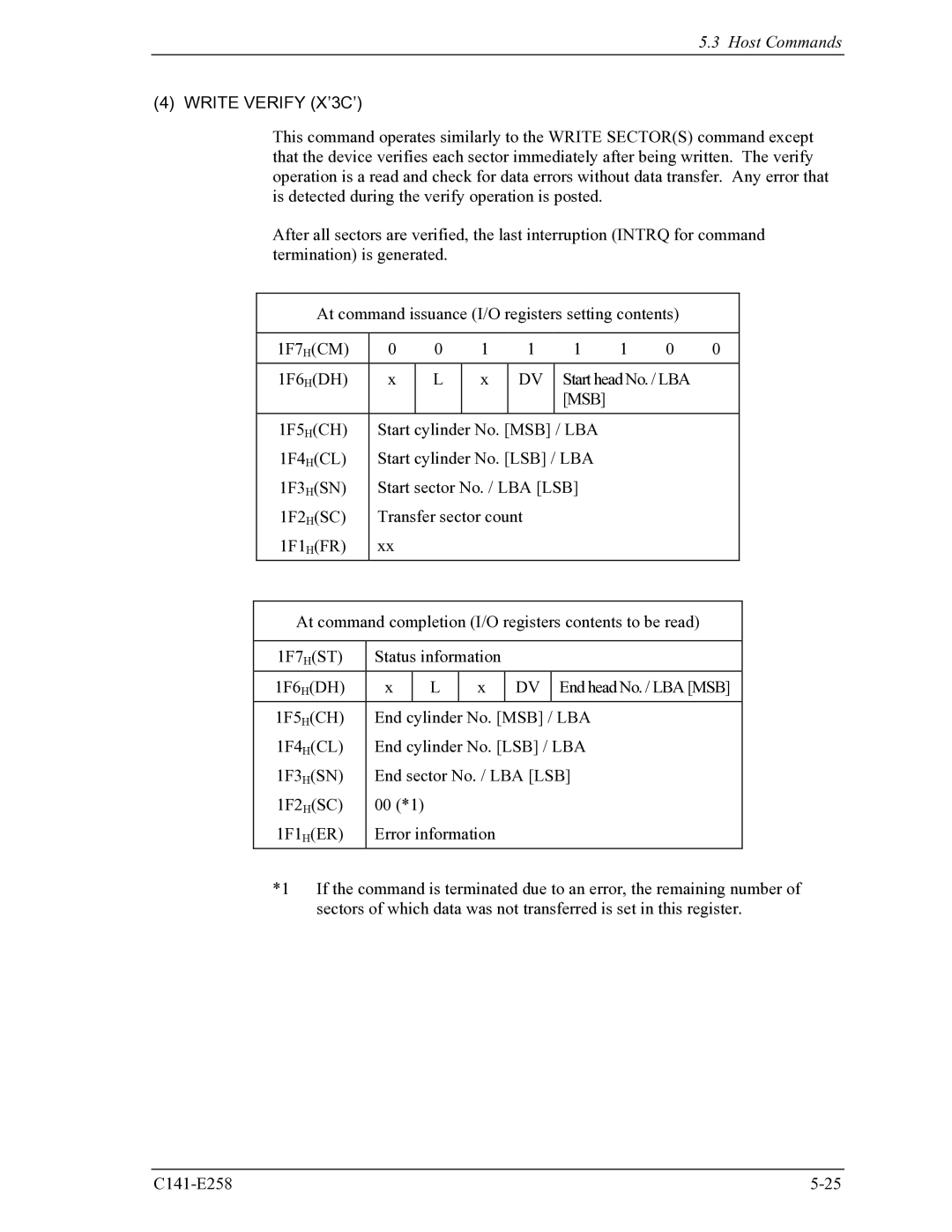 Fujitsu MHW2040AC, MHW2060AC manual Write Verify X’3C’, Msb 