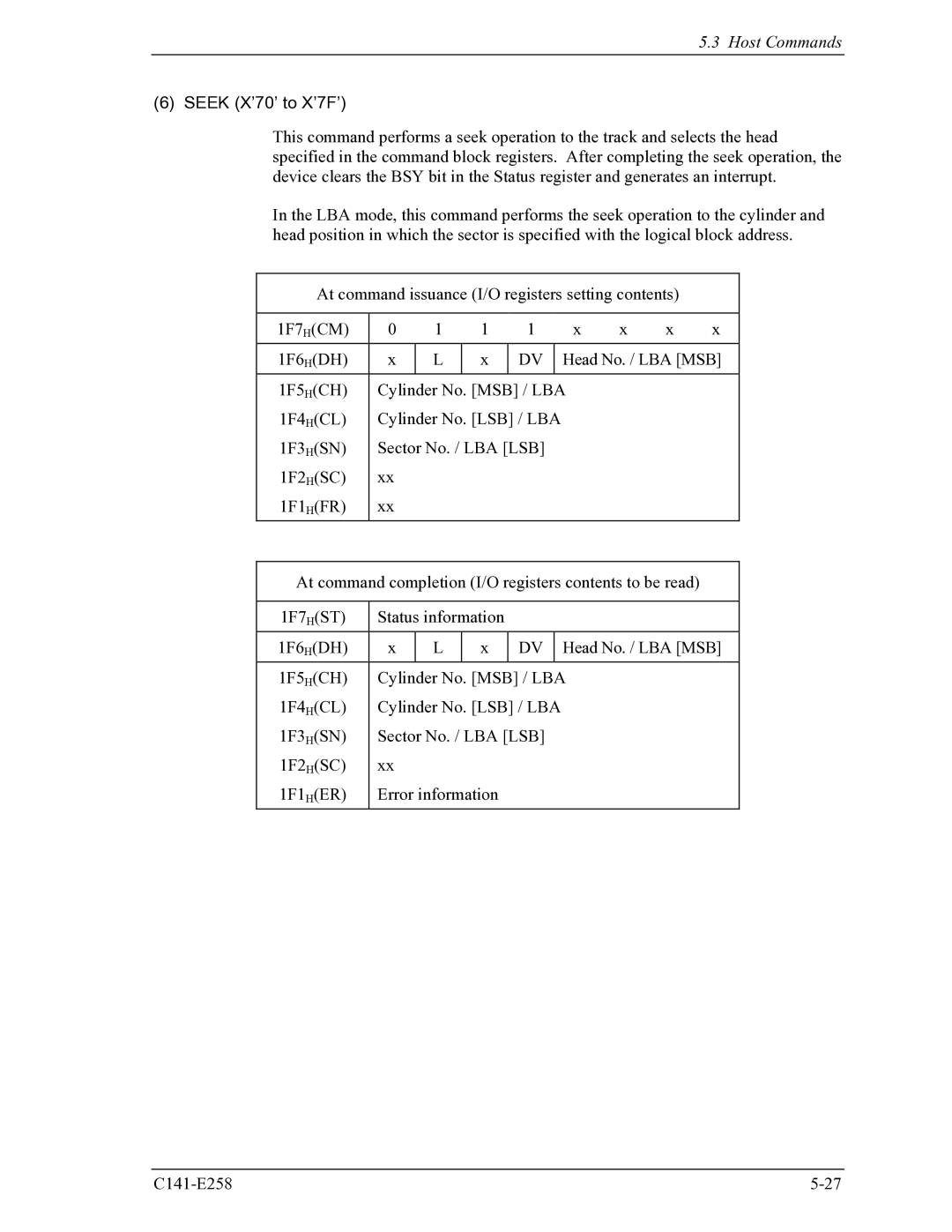 Fujitsu MHW2040AC, MHW2060AC manual Seek X’70’ to X’7F’ 