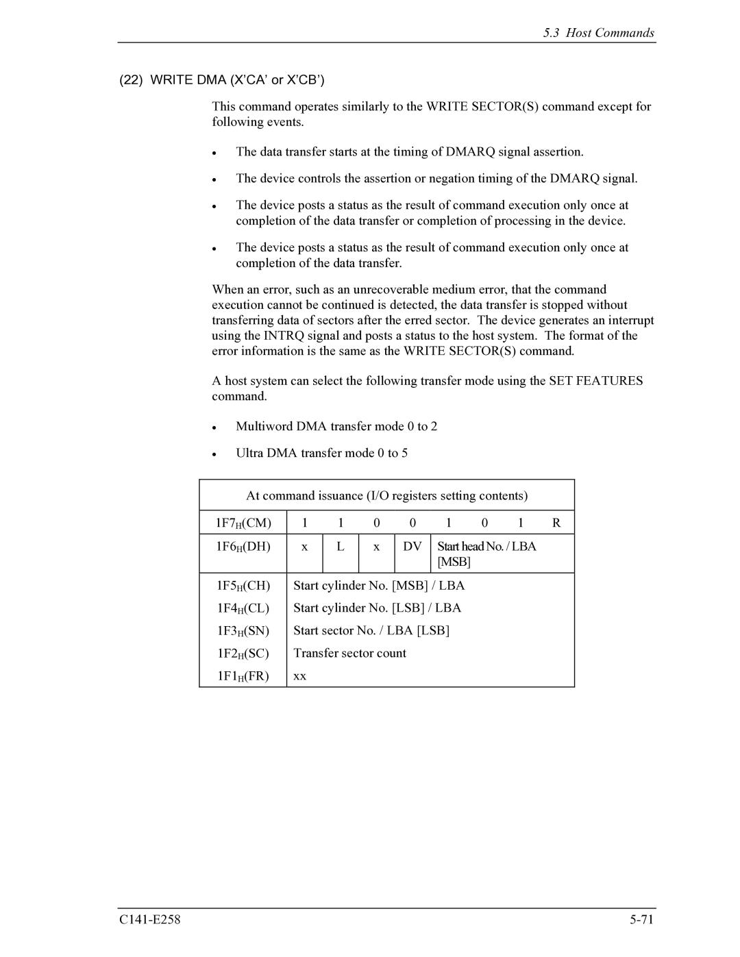 Fujitsu MHW2040AC, MHW2060AC manual Write DMA X’CA’ or X’CB’ 