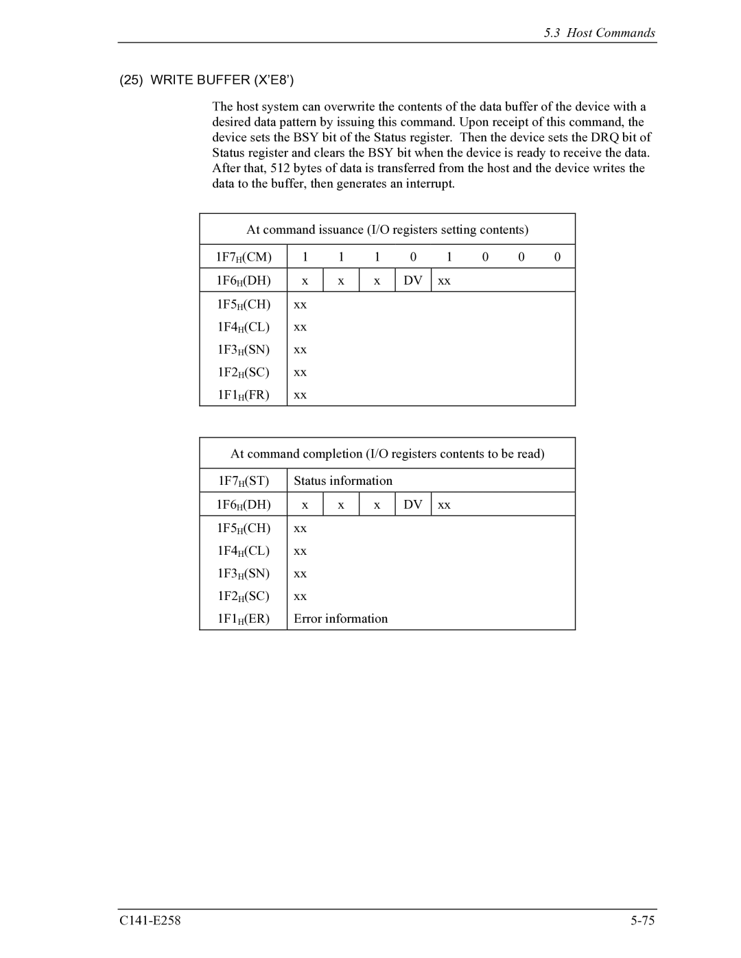 Fujitsu MHW2040AC, MHW2060AC manual Write Buffer X’E8’ 