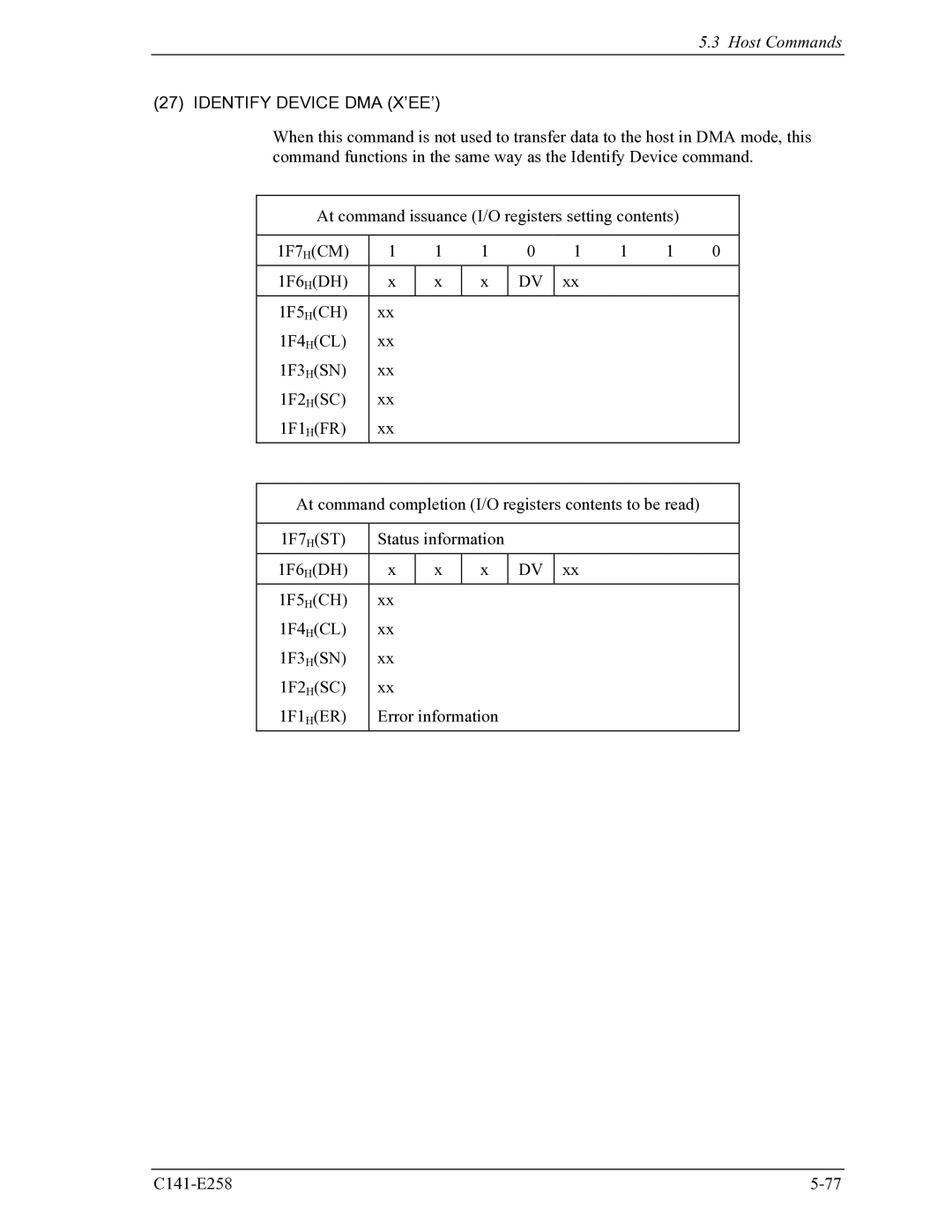 Fujitsu MHW2040AC, MHW2060AC manual Identify Device DMA X’EE’ 