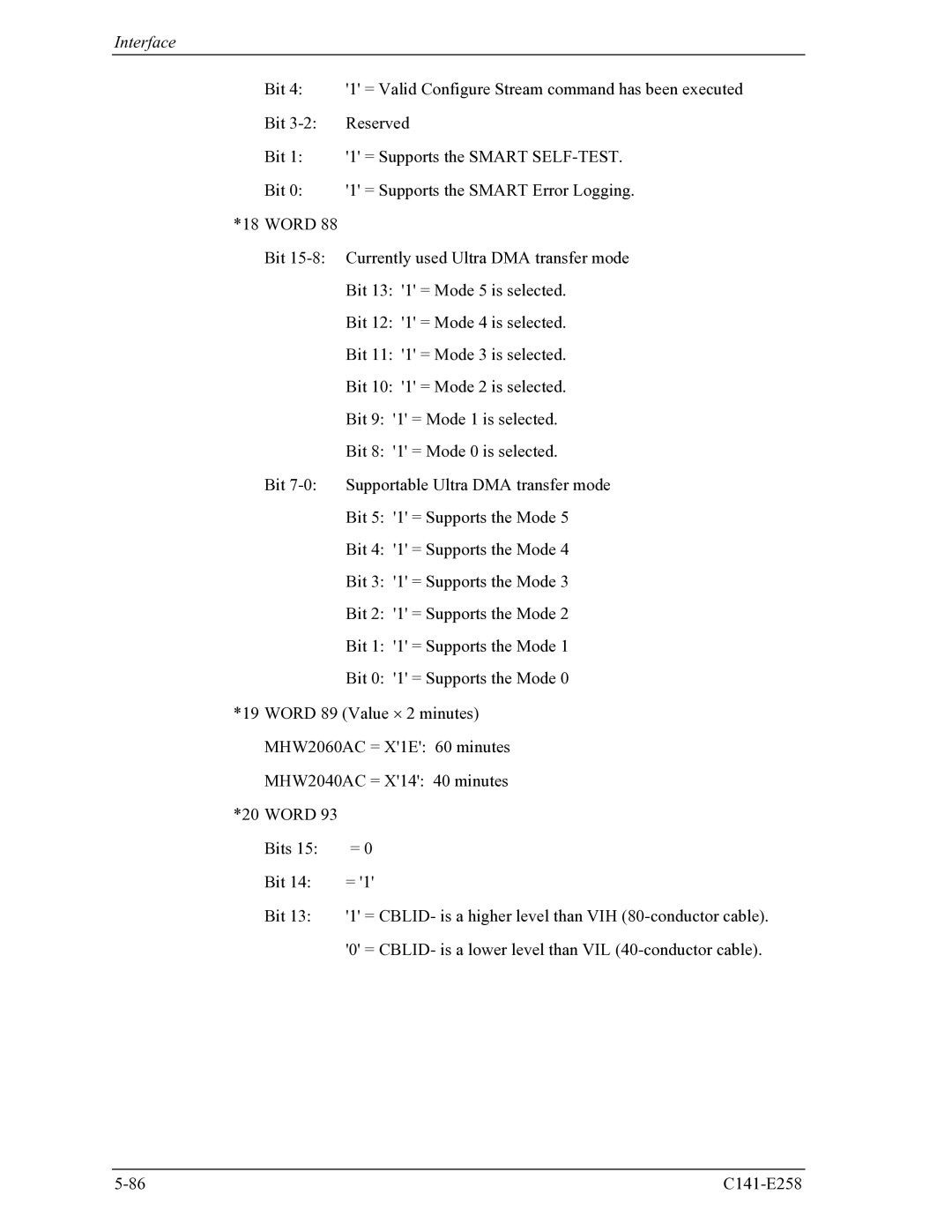 Fujitsu MHW2060AC, MHW2040AC manual Interface 