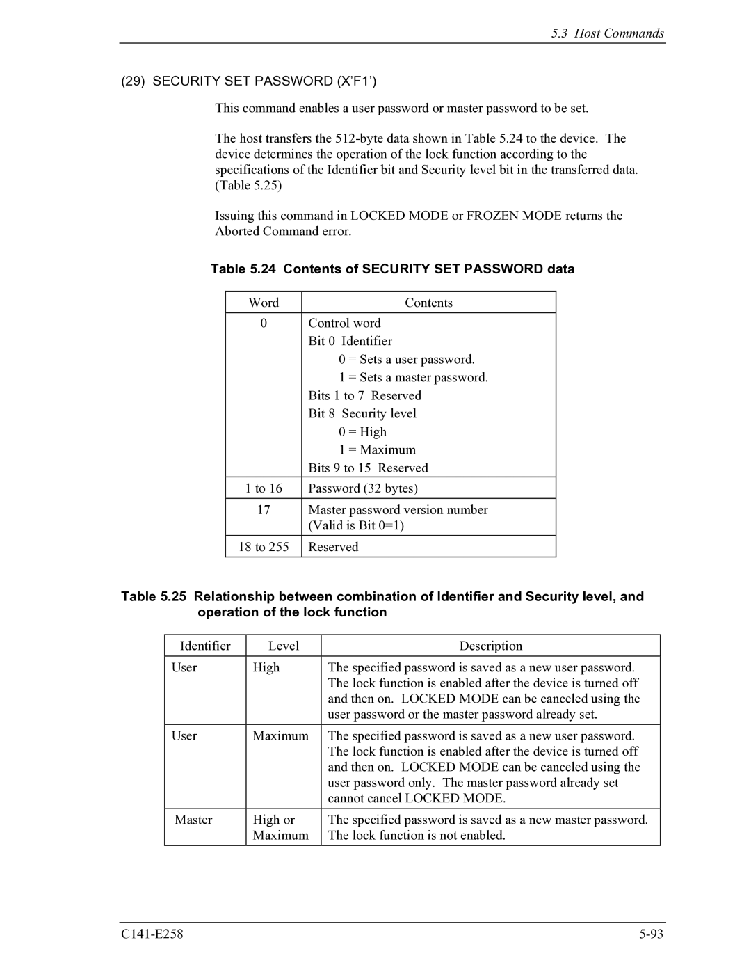 Fujitsu MHW2040AC, MHW2060AC manual Contents of Security SET Password data 